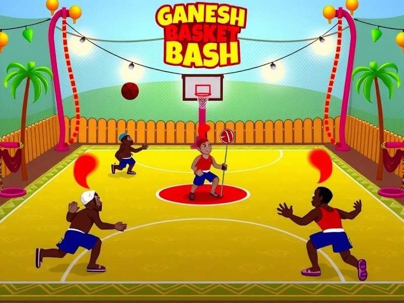 Ganesh Basket Bash - Multiplayer Mode Multiplayer mode in Ganesh Basket Bash showing four players competing on a festive court