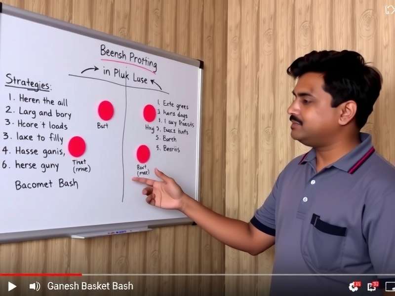 Ganesh Basket Bash - Player Strategies Indian player explaining Ganesh Basket Bash strategies on a YouTube channel with a whiteboard and game screenshots